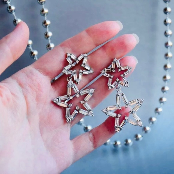 Royal Bohemia Silver Star Drop Big Hoops Earrings - Picture 1 of 10